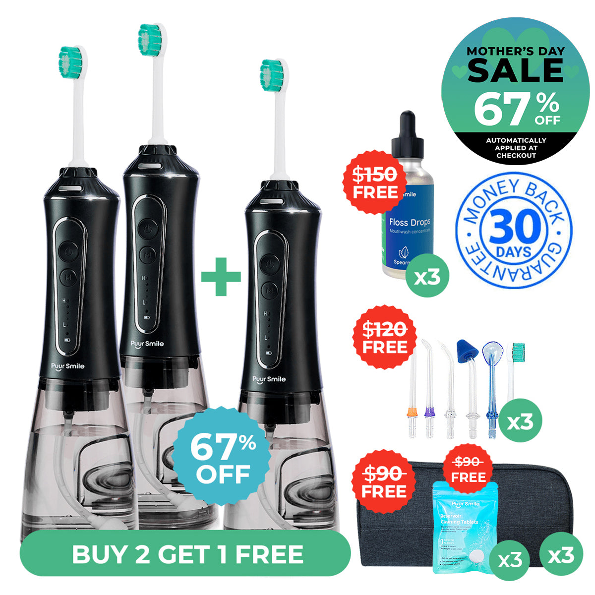 PUURSMILE WATER FLOSSER - 55% OFF MOTHER'S DAY SALE + 4 FREE GIFTS (WORTH $150)