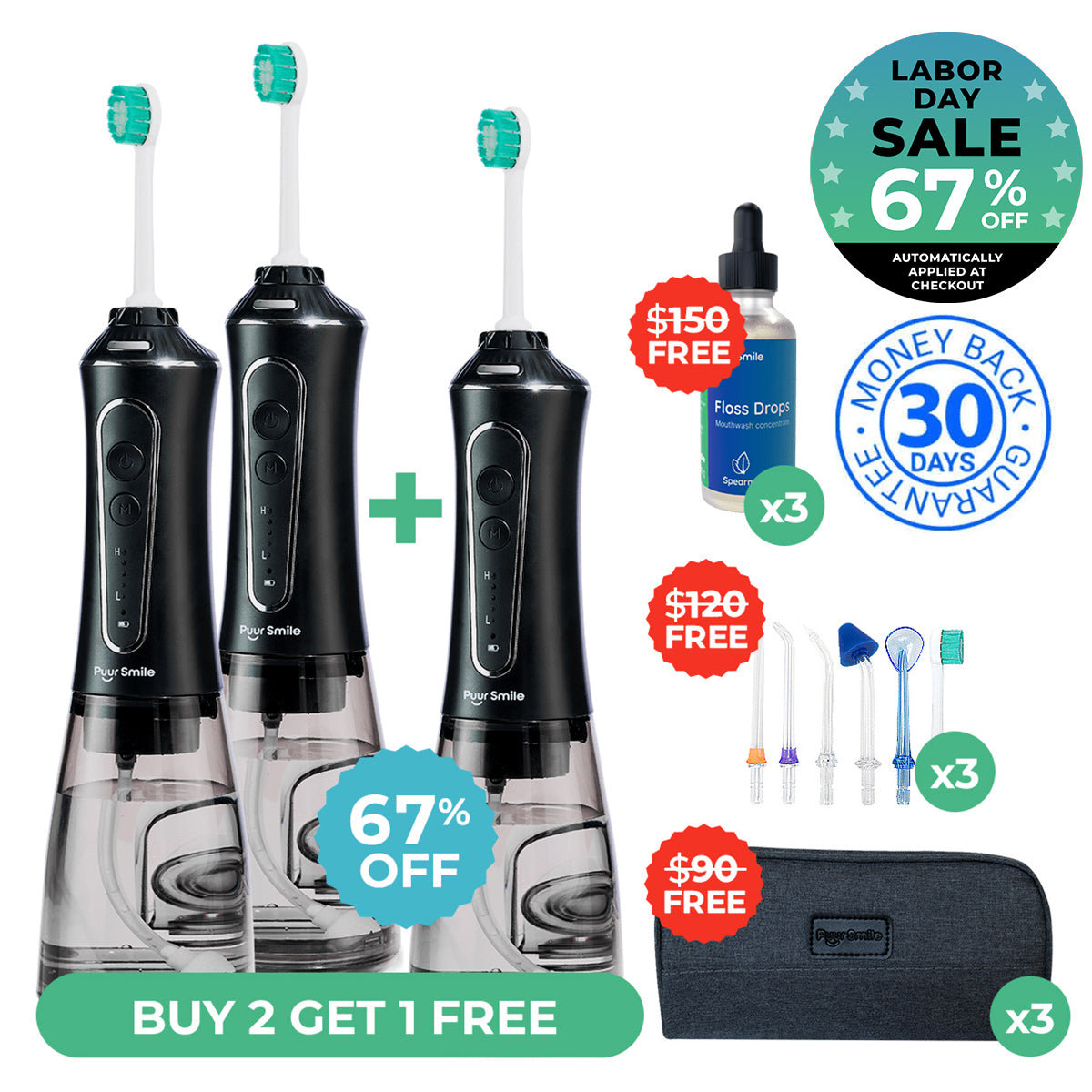 PUURSMILE WATER FLOSSER - 50% OFF LABOR DAY SALE + 3 FREE GIFTS (WORTH $120)