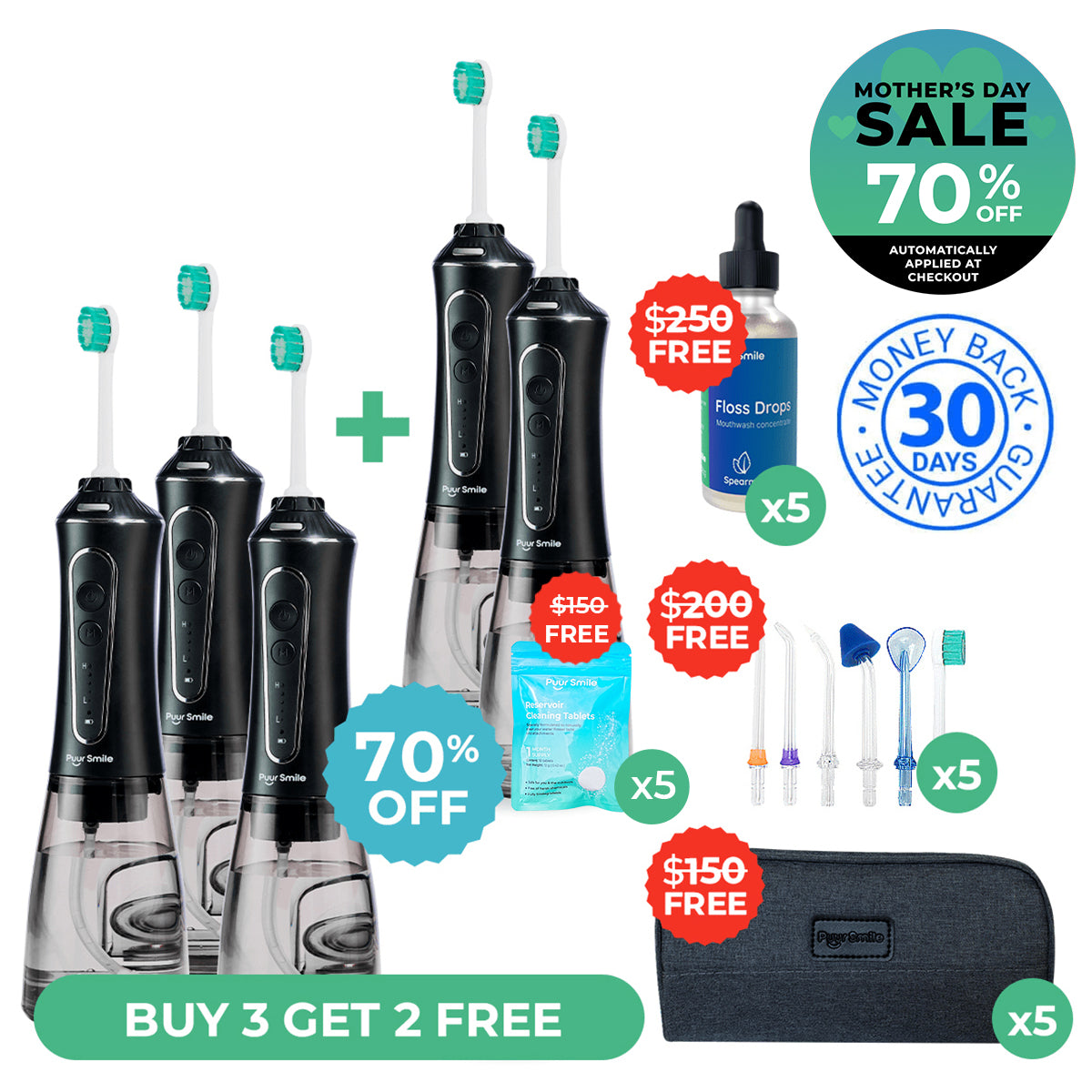PUURSMILE WATER FLOSSER - 50% OFF MOTHER'S DAY SALE + 3 FREE GIFTS (WORTH $120)