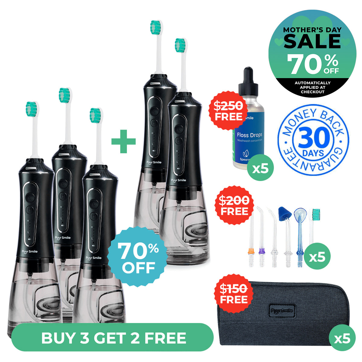 PUURSMILE WATER FLOSSER - 50% OFF MOTHER'S DAY SALE + 3 FREE GIFTS (WORTH $120)